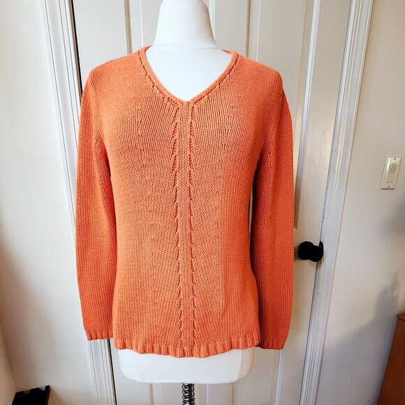 Gerry Weber Edition GERMANY V-neck Sweater Top Orange Cotton size M Autumn Soft - Picture 2 of 16